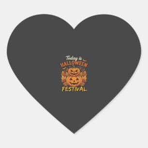 Today Is Halloween Festival Stacked Pumpkins Spide Heart Sticker