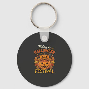 Today Is Halloween Festival Stacked Pumpkins Spide Key Ring