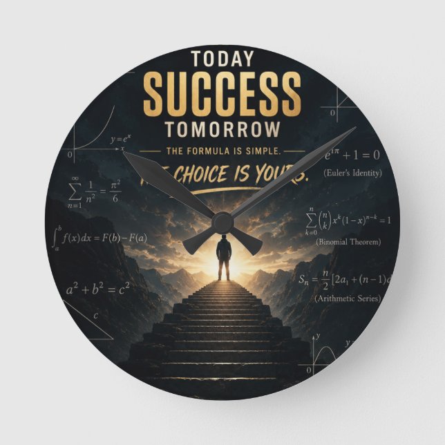 Today Success Tomorrow Motivational Math Classroom Round Clock (Front)