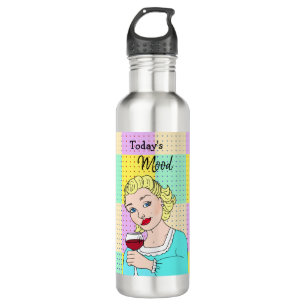 Today's Mood, Retro Lady Holding Wine 710 Ml Water Bottle
