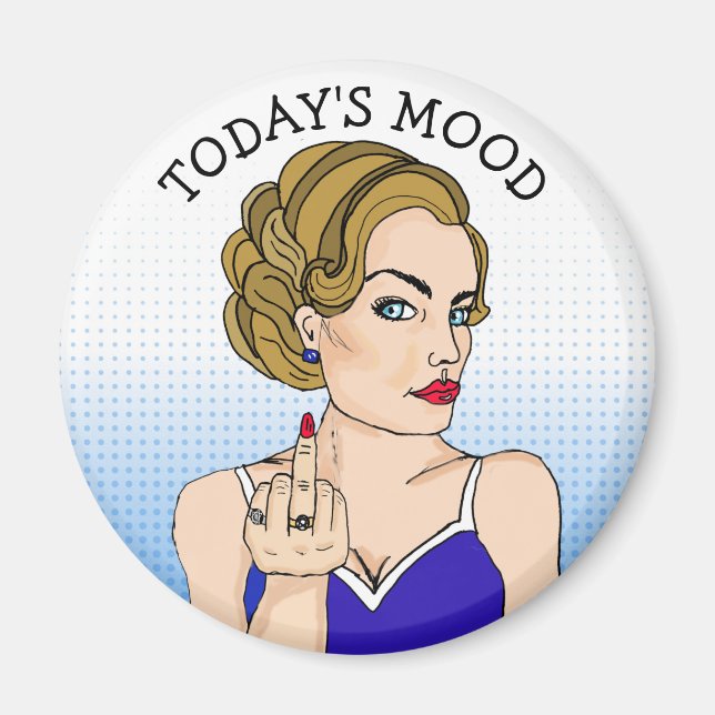 Today's Mood: Retro Woman Flipping the Bird Magnet (Front)