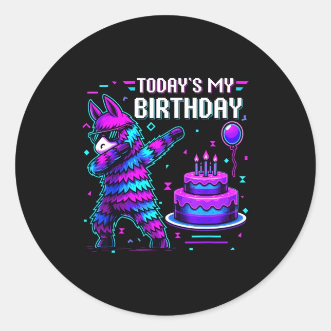 Todays My Birthday Llama Pinata Birthday Party Boy Classic Round Sticker (Front)