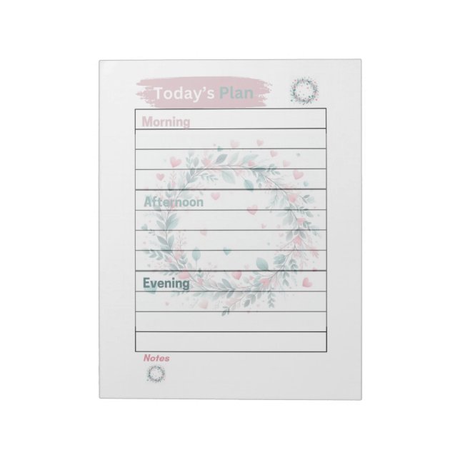 Today's Plan Pastel Pink and Green Floral Wreath  Notepad (Rotated)