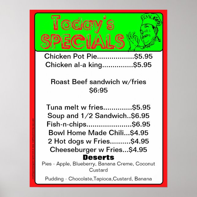 Today's Special Poster - restaurant supplies (Front)