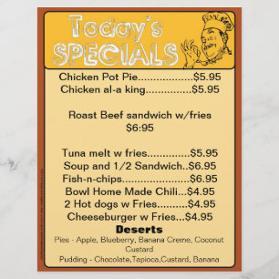 Today's Specials Menu Inserts Restaurant Supplies