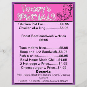 Today's Specials Menu Inserts Restaurant Supplies