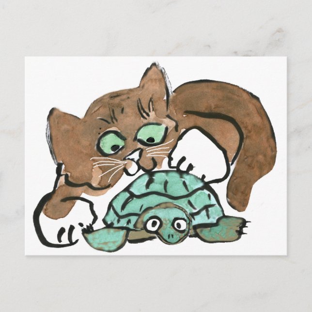 Todd the Brown Kitten Finds a Turtle Postcard (Front)
