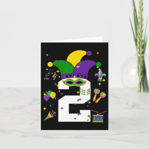 Toddler 2nd Birthday Mardi Gras Themed 2 Year Old Card