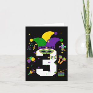 Toddler 3rd Birthday Mardi Gras Themed 3 Year Old Card