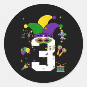 Toddler 3rd Birthday Mardi Gras Themed 3 Year Old Classic Round Sticker