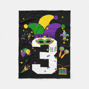 Toddler 3rd Birthday Mardi Gras Themed 3 Year Old  Fleece Blanket