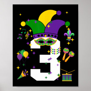 Toddler 3rd Birthday Mardi Gras Themed 3 Year Old Poster