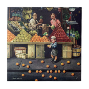 Toddler and Oranges Ceramic Tile