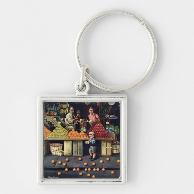 Toddler and Oranges Key Ring (Front)