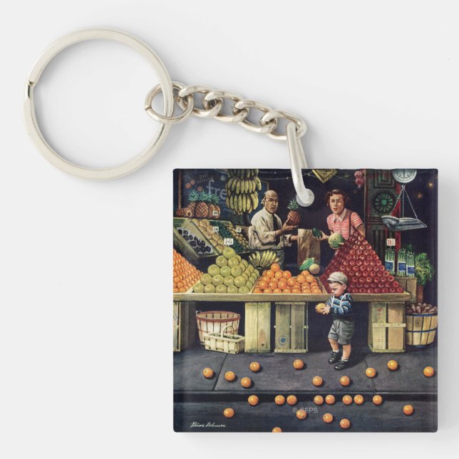 Toddler and Oranges Key Ring (Front)