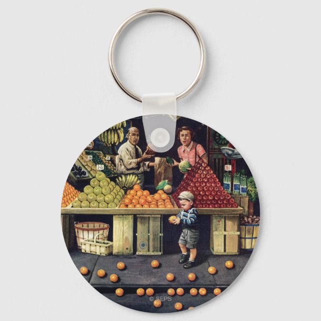 Toddler and Oranges Key Ring (Front)
