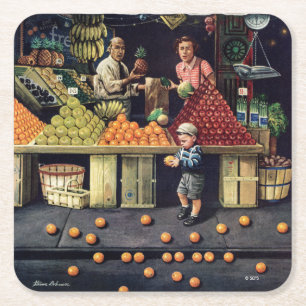 Toddler and Oranges Square Paper Coaster