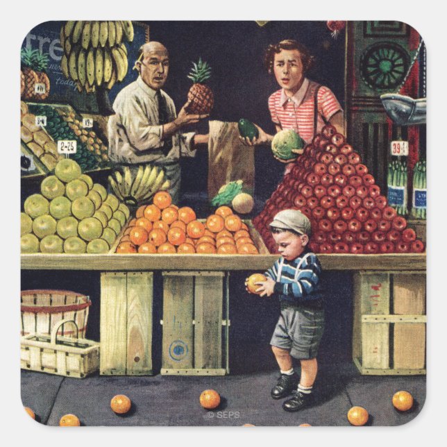 Toddler and Oranges Square Sticker (Front)