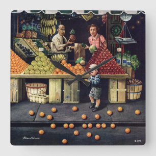 Toddler and Oranges Square Wall Clock