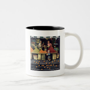 Toddler and Oranges Two-Tone Coffee Mug