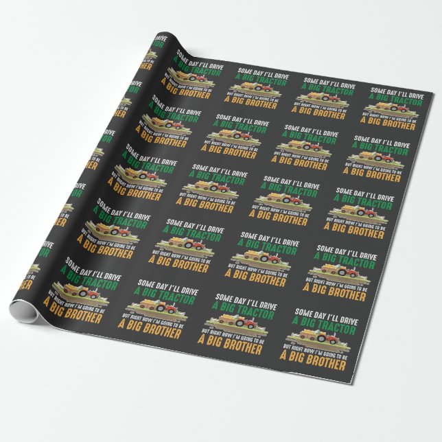 Toddler Big Brother Graphic Tractor Sibling Son Wrapping Paper (Unrolled)