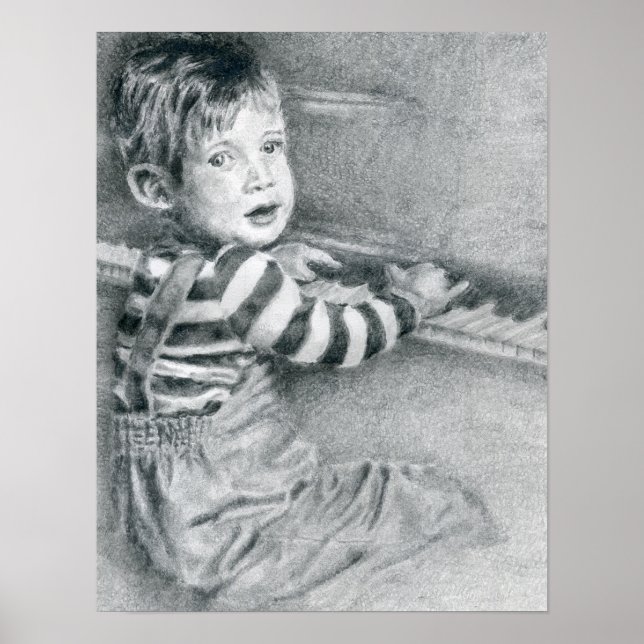 Toddler Boy at Piano Poster (Front)
