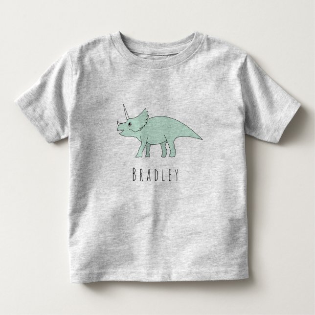 Toddler Boy Doodle Triceratops Dinosaur with Name T-Shirt (Front)