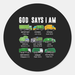 Toddler Boy God Says I Am Garbage Truck Jesus Brot Classic Round Sticker
