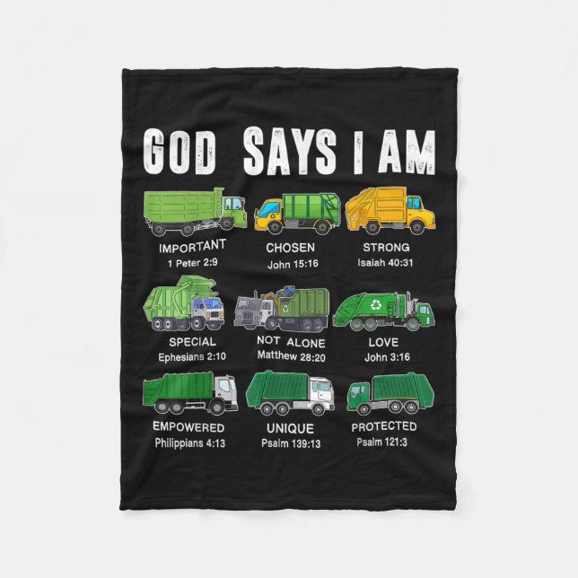 Toddler Boy God Says I Am Garbage Truck Jesus Brot Fleece Blanket (Front)