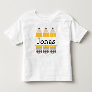 Toddler Boy Personalised Plaid Pencil Trio Toddler T-Shirt