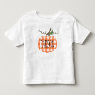 Toddler Boy Watercolor Orange Plaid Pumpkin T-Shirt