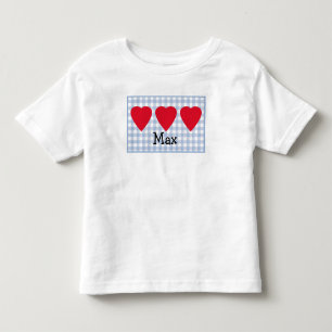 Toddler Boys Valentine Heart with Blue Plaid  T-Shirt