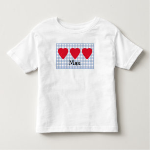 Toddler Boys Valentine Heart with Blue Plaid  Toddler T-Shirt