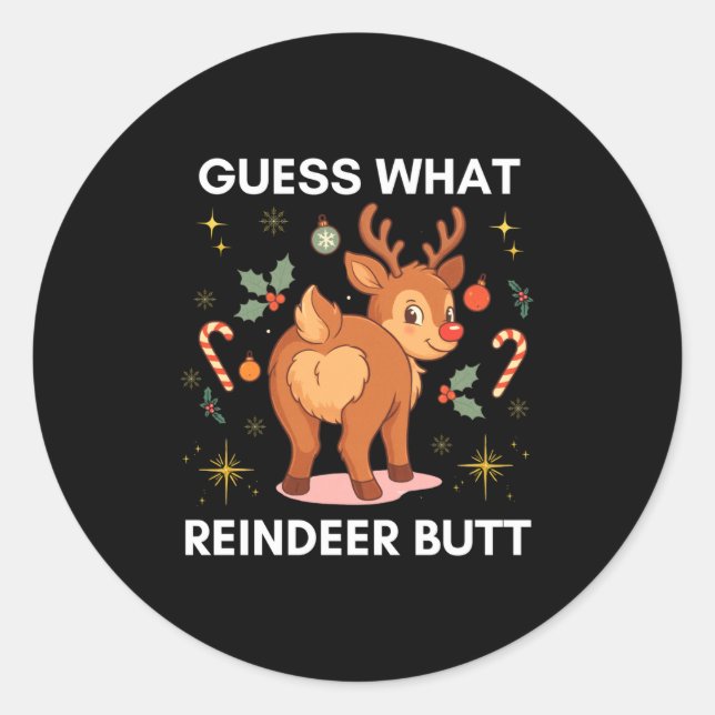 Toddler Christmas Ugly Sweater Guess What Reindeer Classic Round Sticker (Front)