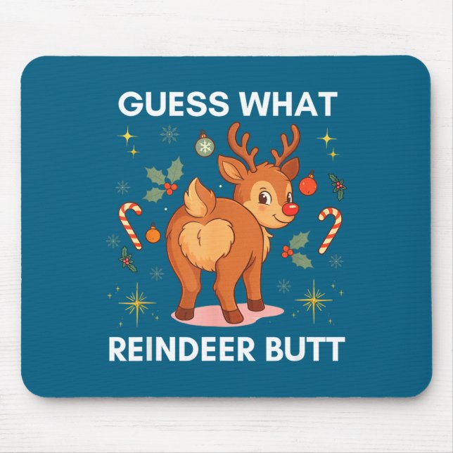 Toddler Christmas Ugly Sweater Guess What Reindeer Mouse Pad (Front)