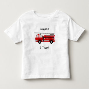 Toddler Fire Truck T-Shirt with Name & "2 Today!"