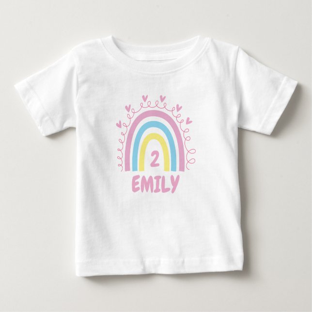 Toddler Girl Birthday Cute Rainbow Custom Name Baby T-Shirt (Front)