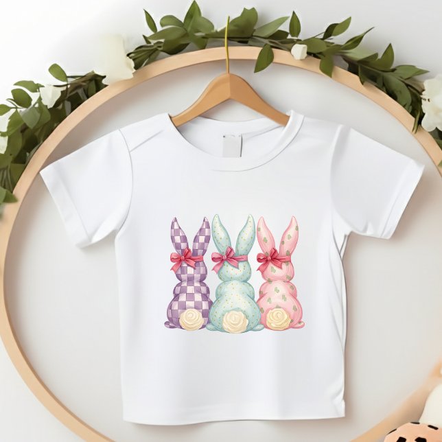 Toddler Girl Easter Bunnies Shabby Chic Pink Bows T-Shirt (Creator Uploaded)