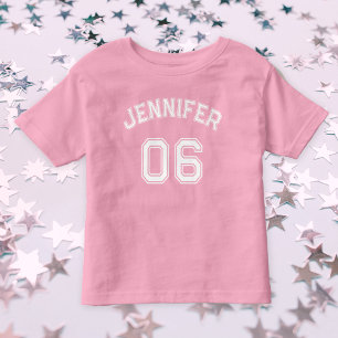 Toddler Girl Name Jersey Number Sports Pink Cotton T-Shirt