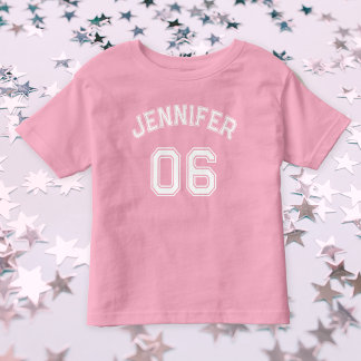 Toddler Girl Name Jersey Number Sports Pink Cotton Toddler T-Shirt