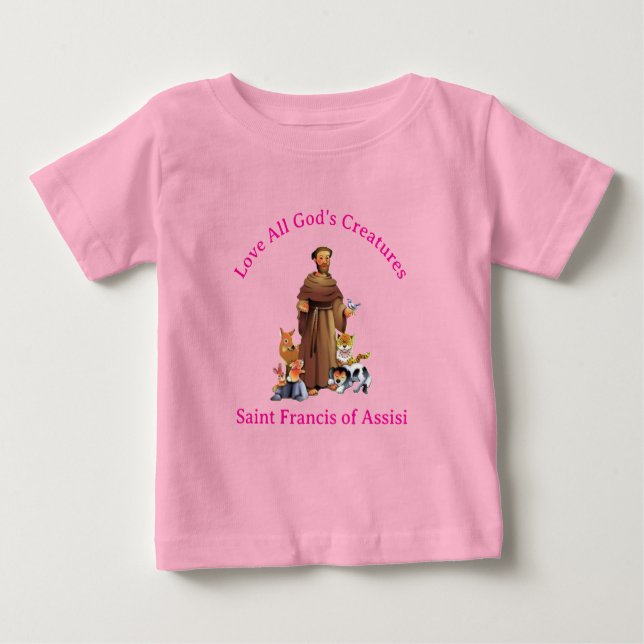 Toddler Girl Pink St. Francis Assisi Catholic Baby T-Shirt (Front)