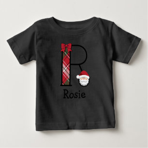 Toddler Girl Santa Christmas 3/4 length monogram R Baby T-Shirt