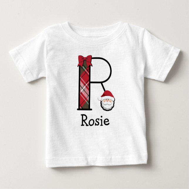 Toddler Girl Santa Christmas 3/4 length monogram R Baby T-Shirt (Front)