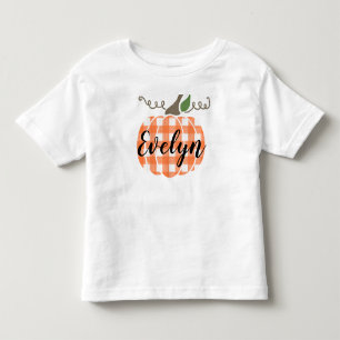 Toddler Girl  Watercolor Orange Plaid Pumpkin T-Shirt
