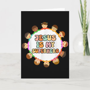 Toddler Girls Jesus Is My Superhero Christian Sist Card
