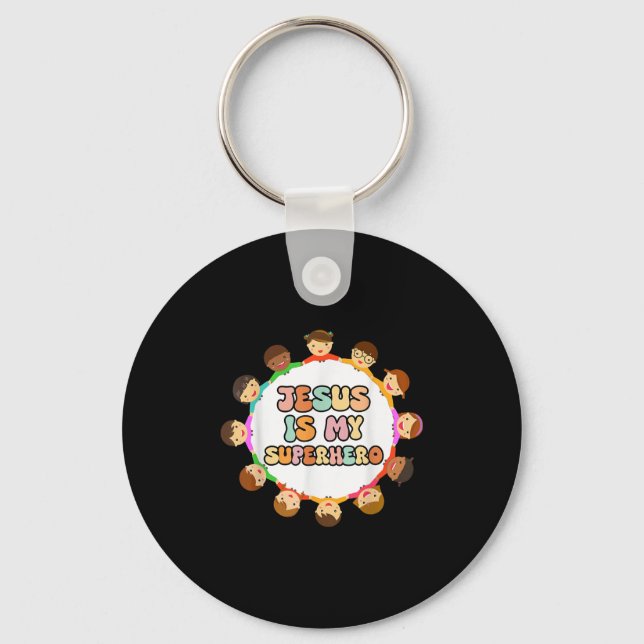 Toddler Girls Jesus Is My Superhero Christian Sist Key Ring (Front)