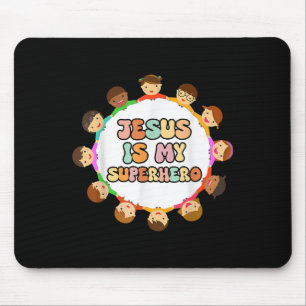 Toddler Girls Jesus Is My Superhero Christian Sist Mouse Pad