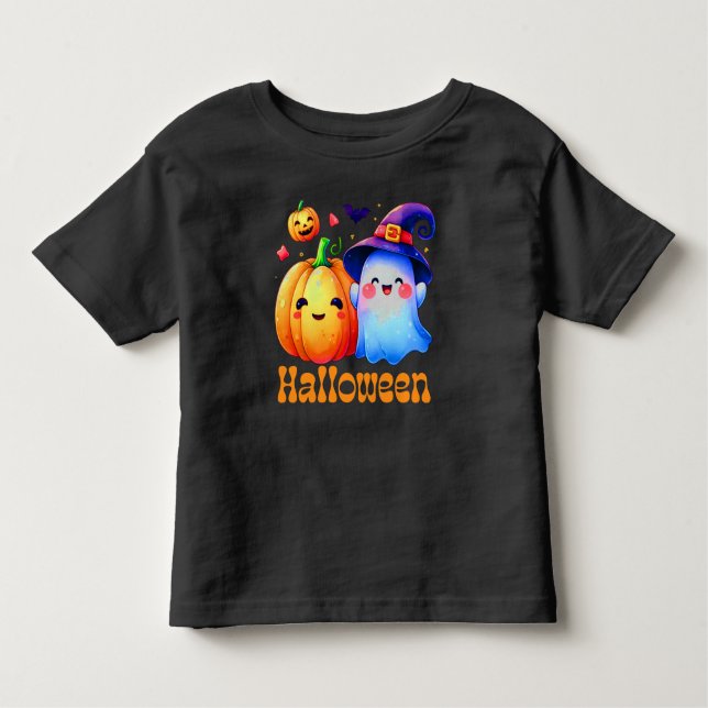 Toddler Halloween Pumpkin Bat Ghost T-Shirt (Front)