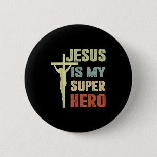 Toddler Jesus Is My Superhero Christian God Son Br 6 Cm Round Badge