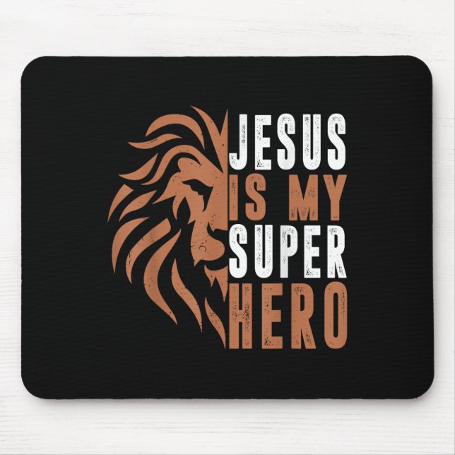 Toddler Jesus Is My Superhero Christian God Son Br Mouse Pad (Front)